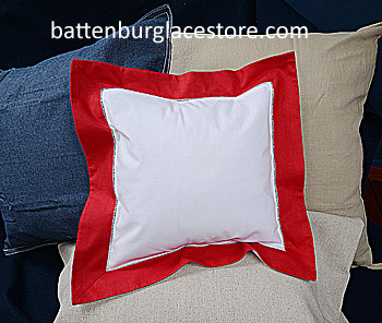 Square Pillow Sham. White with TRUE RED color border. 12 SQ.